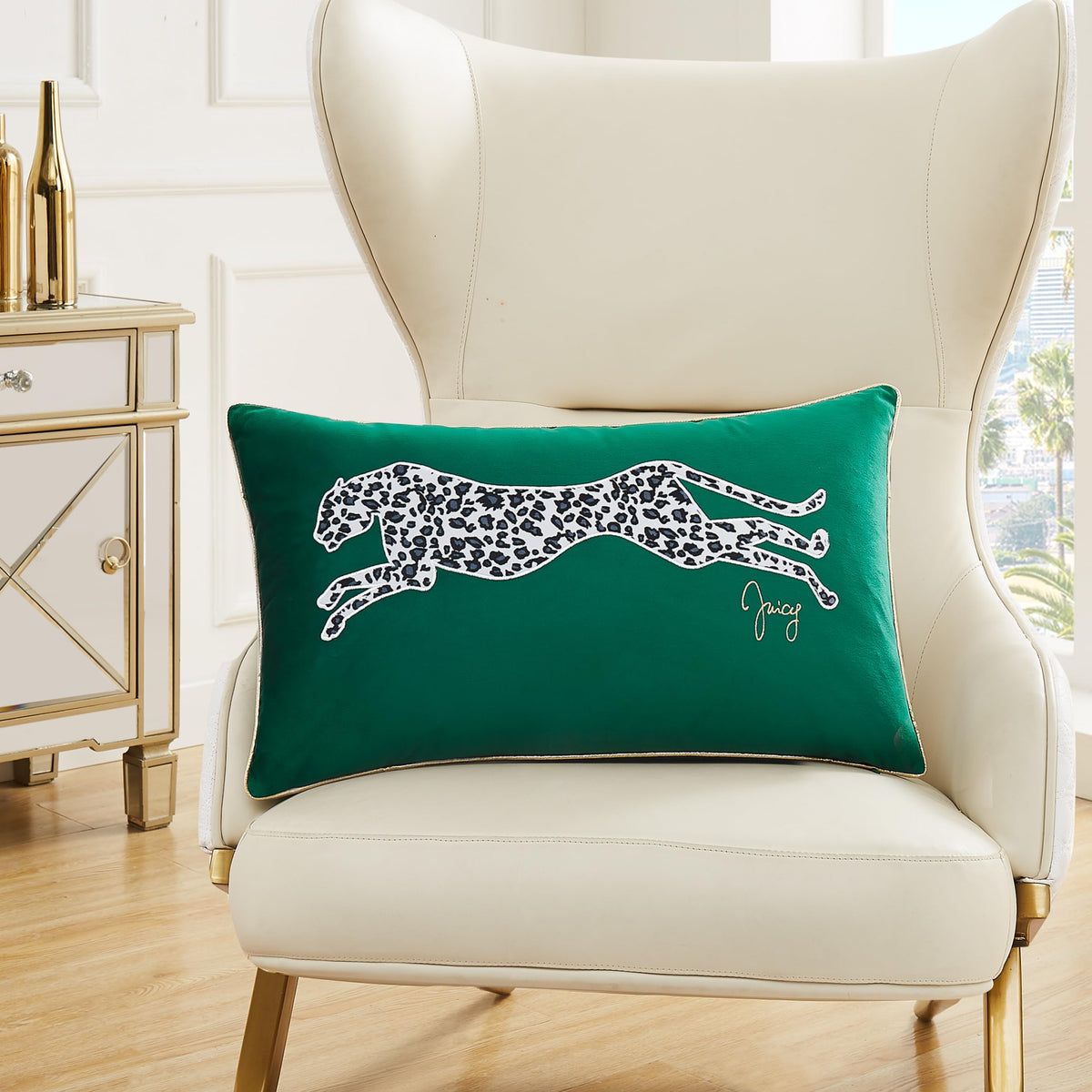 Juicy Couture Reversible Velvet Cheetah Pillow, 14" x 24" Decorative Pillow, Black