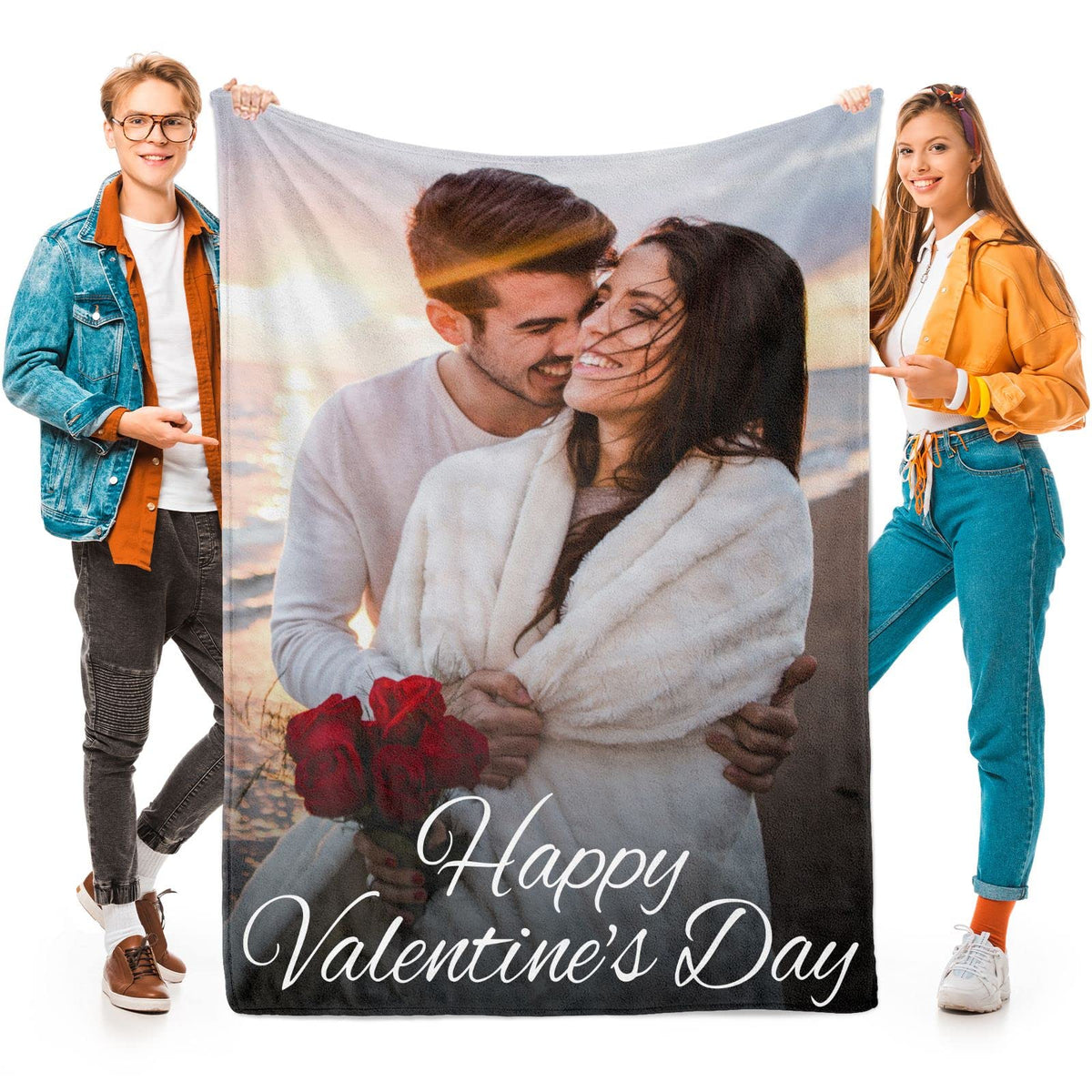 Printwoo Custom Blanket with Picture Customized Thow Blankets Personalized Blanket Customizable Blanket Photo Blankets Customize Gifts for Girlfriend Boyfriend Wife Husband Mom Couple