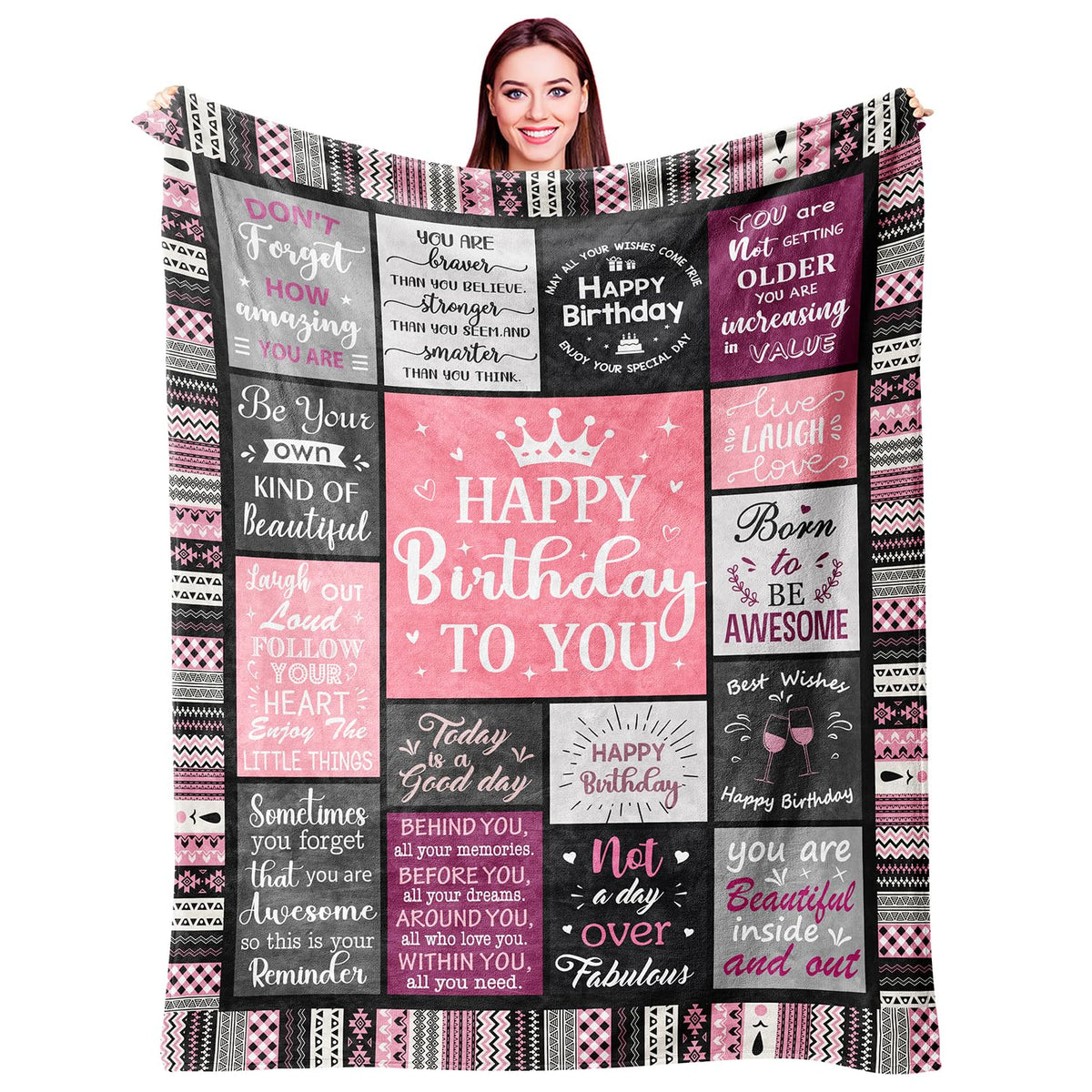 Ivivis Birthday Gifts for Women Girls Throw Blanket 60"X50", Happy Birthday Decorations for Woman, Gifts for Women Birthdays Unique, Womens Bday Gift Ideas for Her Friend Mom Sister Grandma Wife