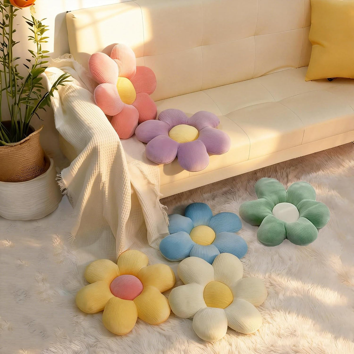 2Pcs Flower Pillows Cute Decorative Throw Pillows, 15.35"