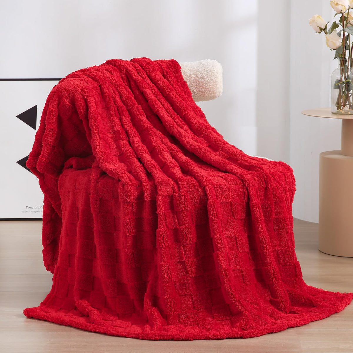 Deep Purple Fleece Throw Blanket 50”×60”Checkered Design for Couch