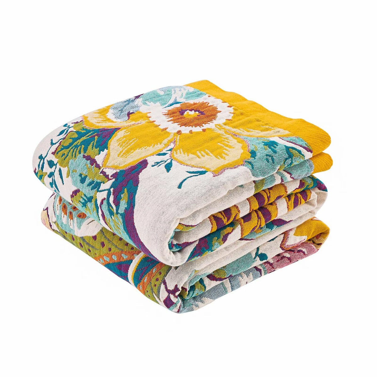 XIBLC Boho Throw Blanket, 100% Cotton Ultra Soft Luxury Throw Rustic Quilt, 50"x60" Floral Bird Butterfly Farmhouse Decor Bed Blankets, All Season Rustic Reversible Bohemian Throw for Bed - Yellow