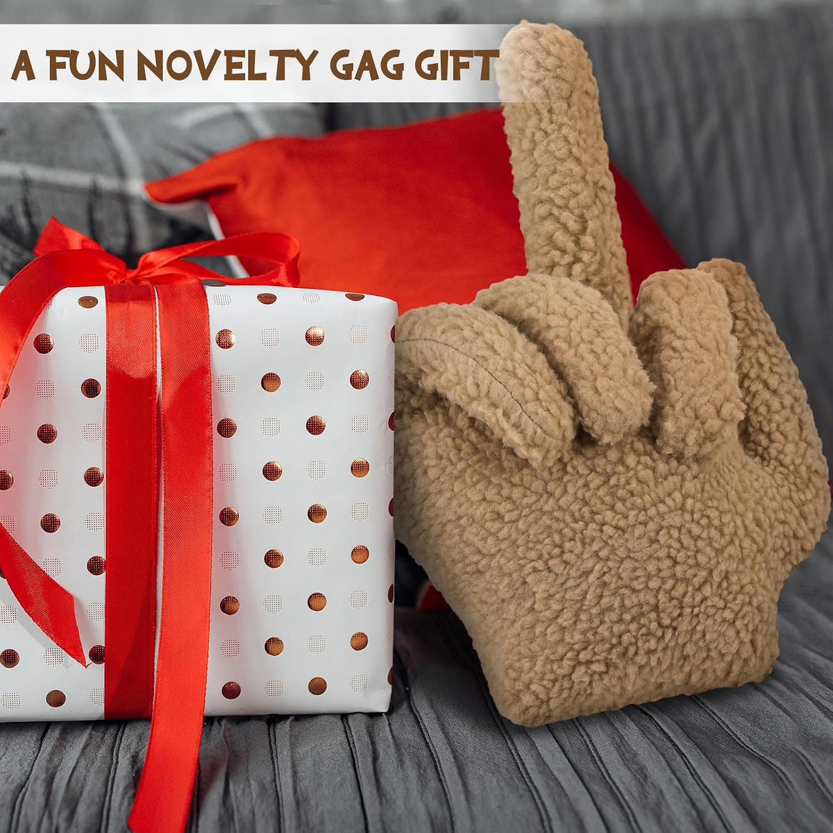 Menkxi Small Middle Finger Decorative Pillow Funny Shaped, Light Brown