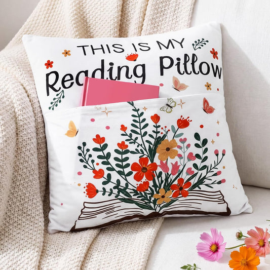 18 x 18 Inch This is My Reading Pillow with Flower