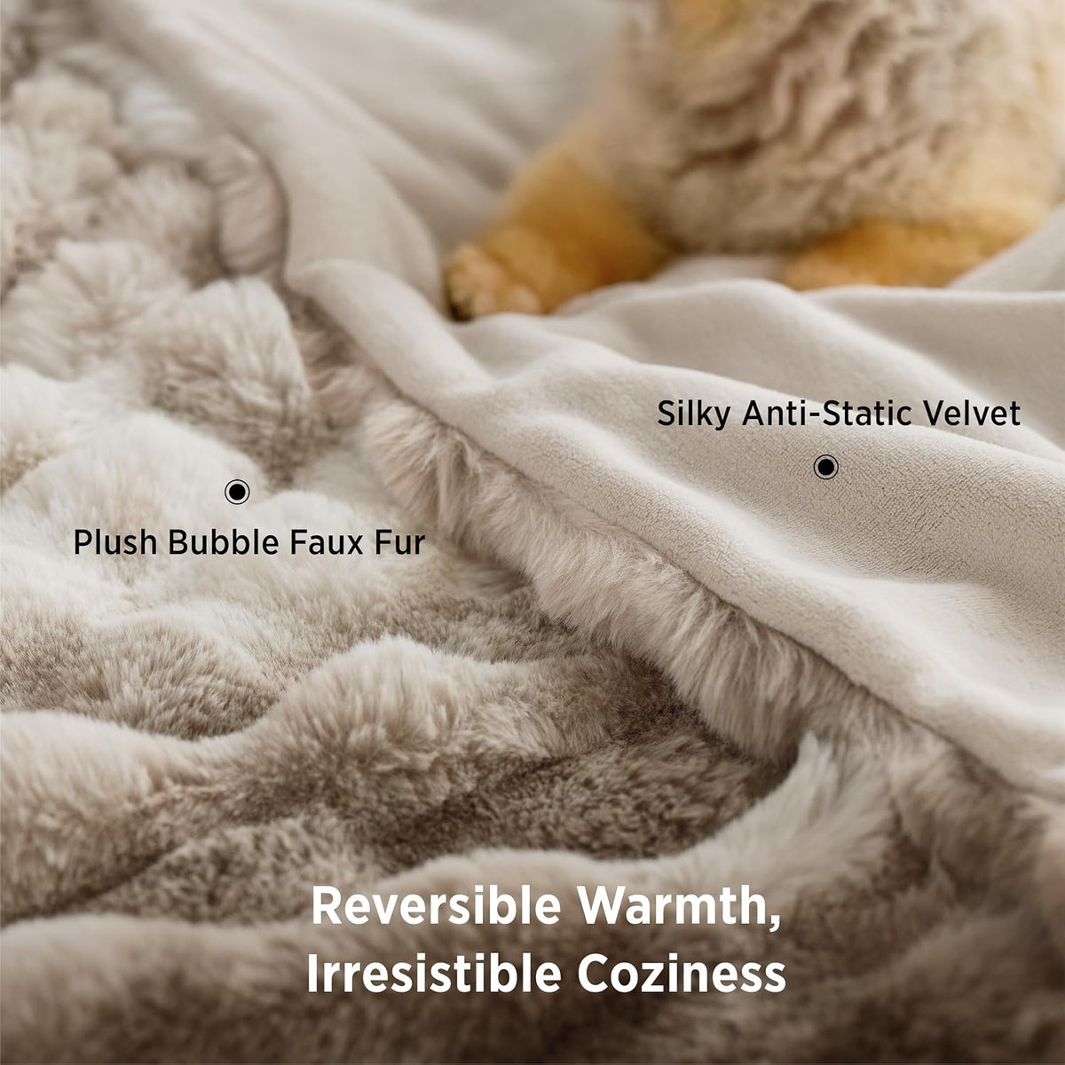 Bedsure Fluffy Bubble Faux Fur Throw XL Blanket, 50"x70", Tie-dye Taupe