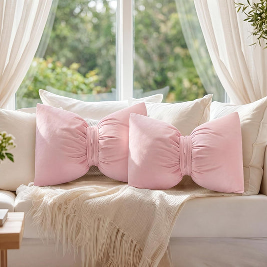 Beeveer Pink 2 Pcs Coquette Bow Pillow Velvet Bow Decor