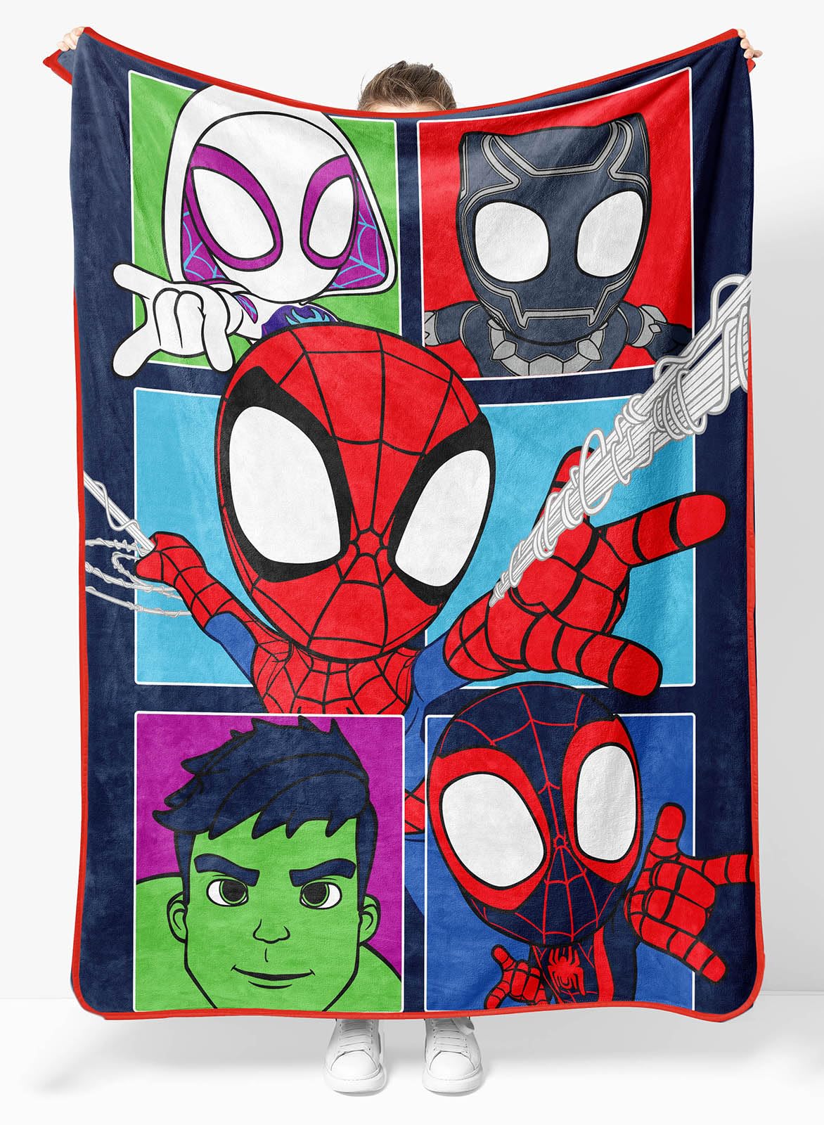 Sunny Side Up Marvel Spidey & His Amazing Friends Plush Travel Throw Blanket - Measures 40 x 50 Inches - Super Soft & Cozy Travel Accessories Features Miles Morales & Ghost Spider Gwen
