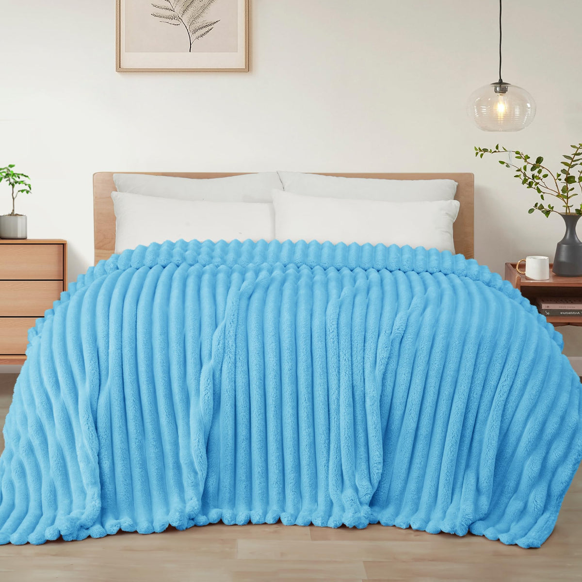 Exclusivo Mezcla Striped Fleece Throw Blanket for Couch, Sofa, Bed, 50"x60"