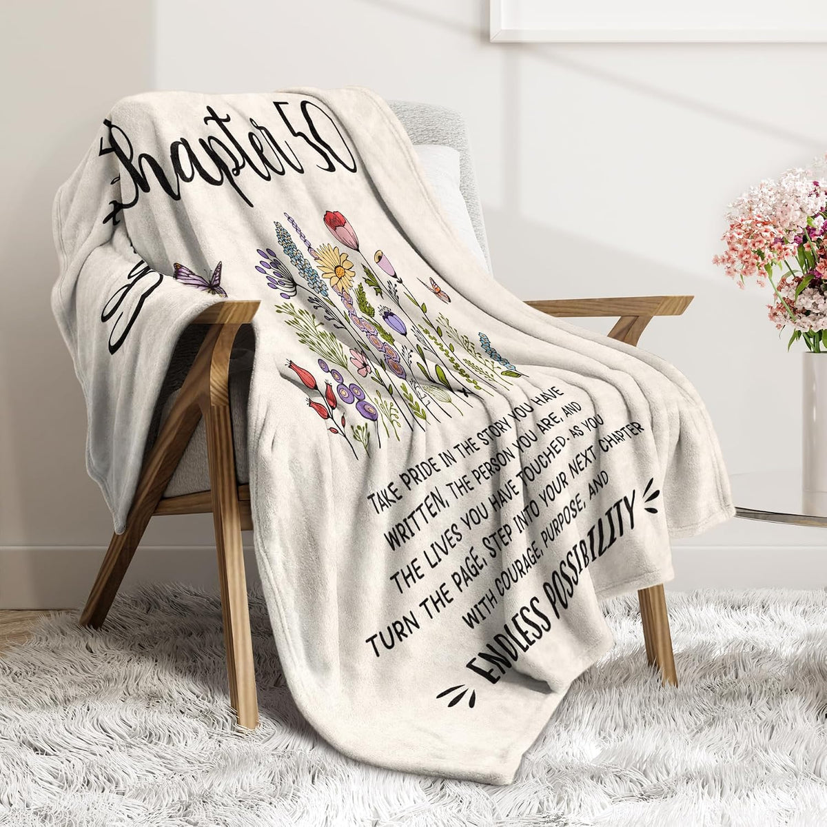 Afterprints 50th Birthday Gift for Her, Chapter 50 Birthday Blanket