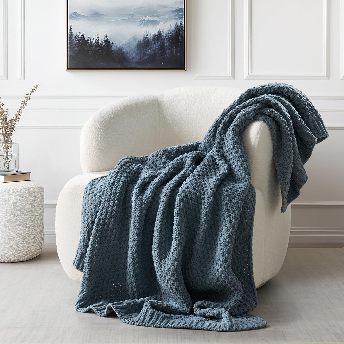 EVERGRACEHOME Chunky Chenille Knit Throw Blanket, 50 x 60, Olive Green