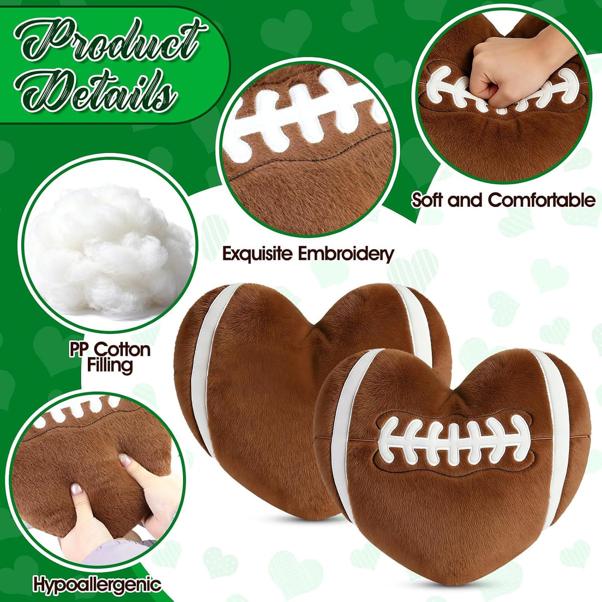 2Pcs 11" Fluffy Football Throw Pillow for Game Day Sofa Car Decor