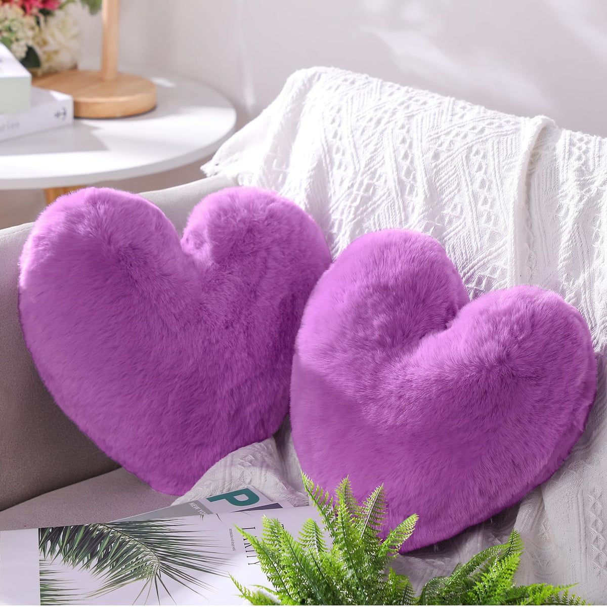 Marsui 2 Pcs Heart Pillows, Royal Purple, 11.81 x 11.02 Inch