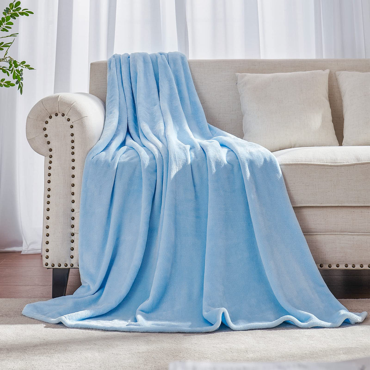 Fleece Plush Throw Blanket Navy Blue 50"x60"for Couch Fuzzy Cozy Flannel