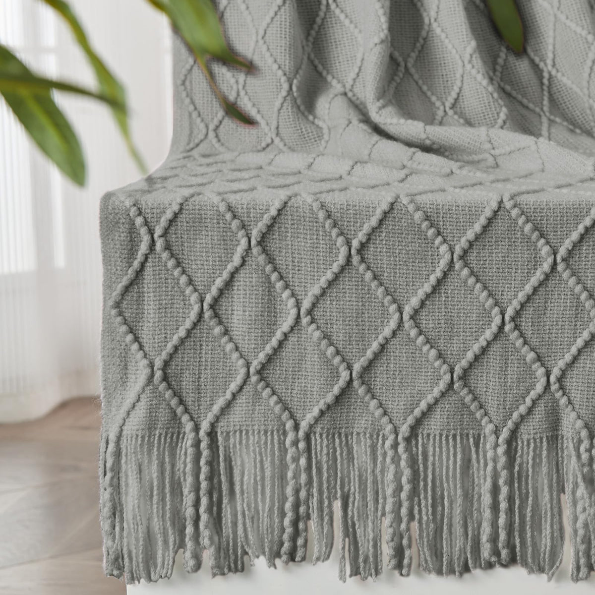 inhand Off White Knitted Throw Blanket for Couch and Bed, 50"x60"