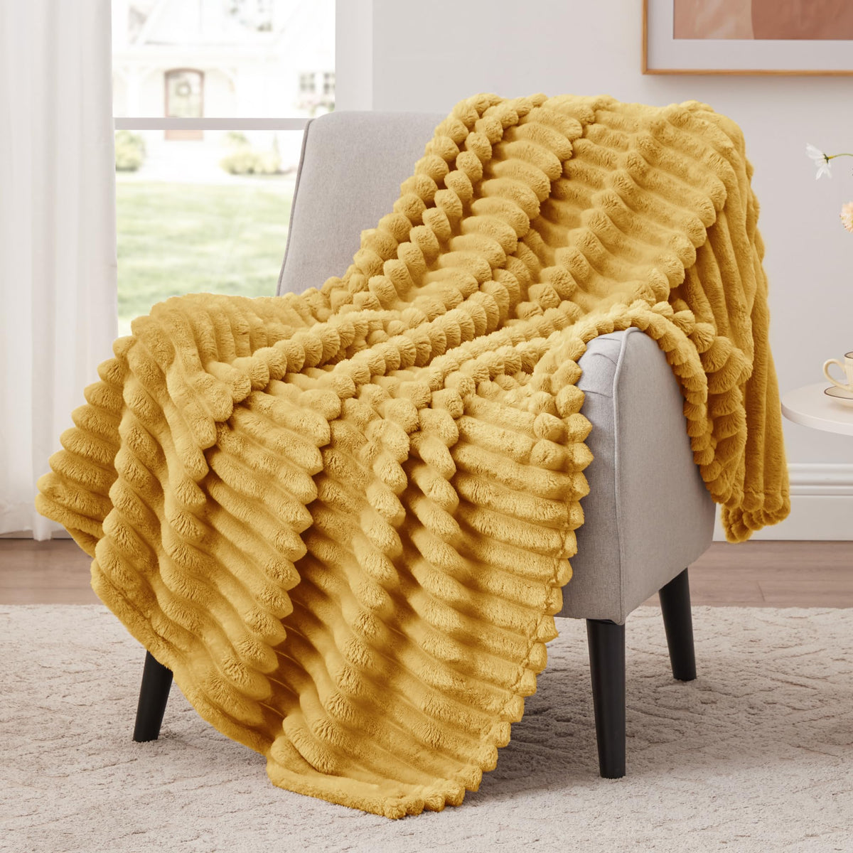 EXQ Home Stripe Jacquard Throw Blanket Light Purple for Couch Gentle Soft