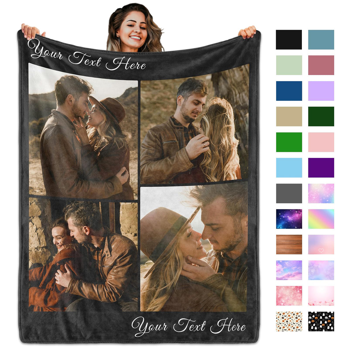Custom Blanket with Picture Text, Personalized 1 Photo Blanket, HD Printing Customized Flannel Throw Blanket Gifts for Mom Dad Couple Girlfriend Boyfriend Wife Husband