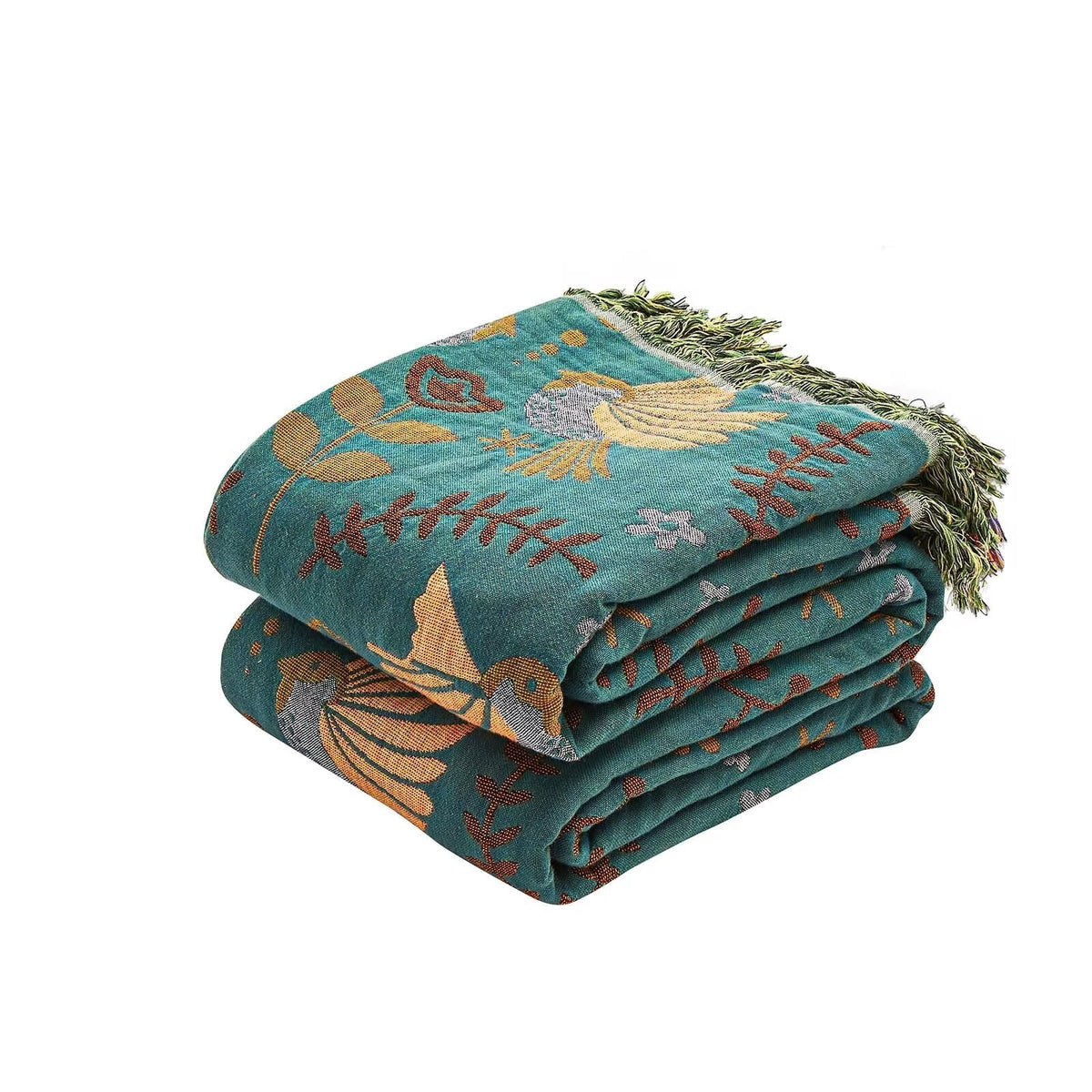 XIBLC Boho Throw Blanket, 100% Cotton Ultra Soft Luxury Throw Rustic Quilt, 50"x60" Floral Bird Butterfly Farmhouse Decor Bed Blankets, All Season Rustic Reversible Bohemian Throw for Bed - Yellow
