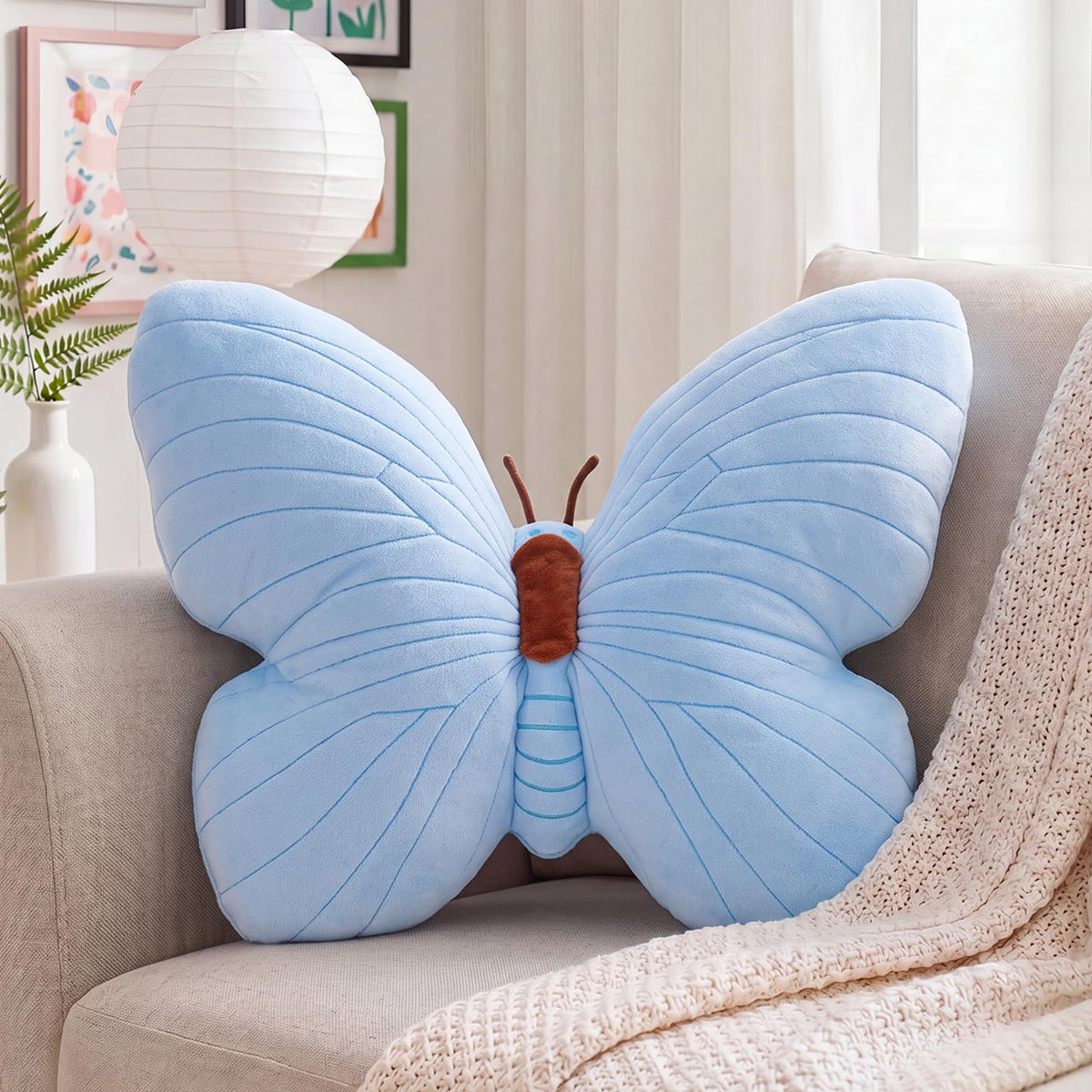 PEACH CAT Butterfly Pillow Decorative Butterfly Shaped Throw Pillows 15.7" x 15.7" Cute Plush Cushion Decor for Bedroom Living Room Sofa Couch Pink