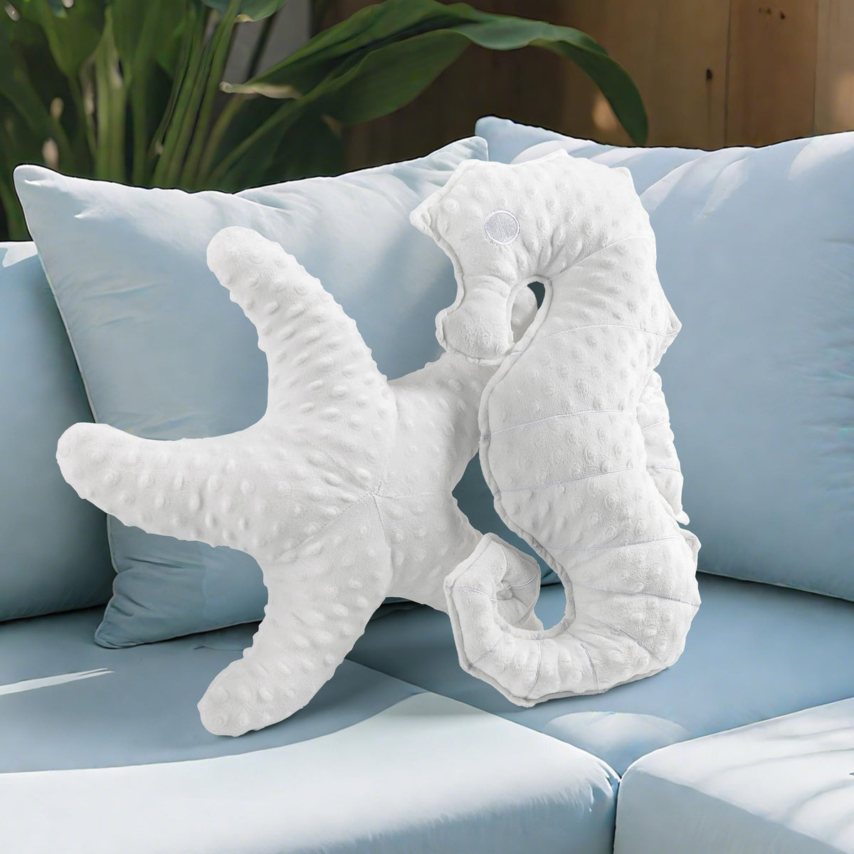 AELS Coastal Throw Pillows Set of 3, Starfish Shell Seahorse Pillows, Beach Ocean Nautical Themed Smooth Soft Minky Decorative Throw Pillows, Cute Pillow for Couch Sofa Bed Living Room Bedroom, White