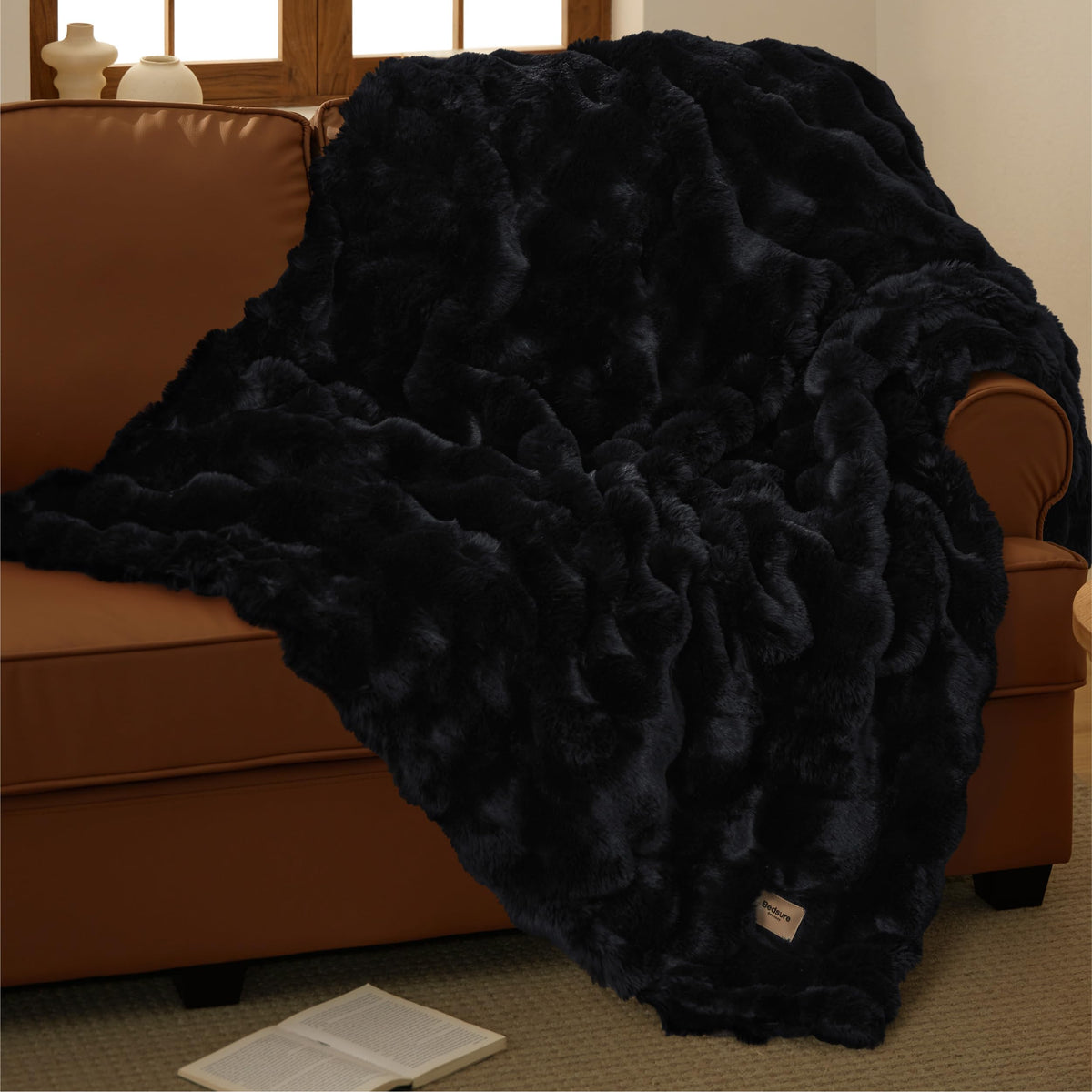 Bedsure Fluffy Bubble Faux Fur Throw XL Blanket, 50"x70", Tie-dye Taupe