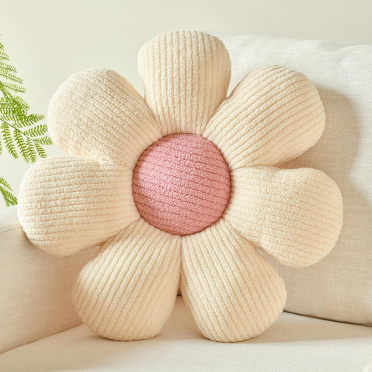 Flower Shaped Pillow, Daisy Decorative Throw Seat Cushion, 14.9" Ivory