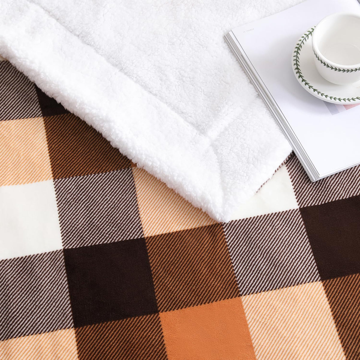 SOCHOW Buffalo Plaid Sherpa Fleece Throw Blanket, 50 x 60 inches, Orange