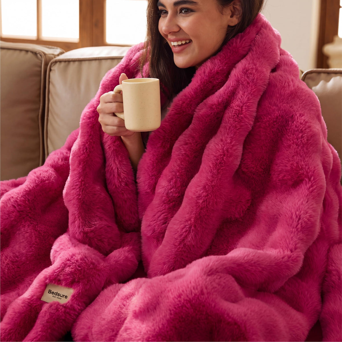 Bedsure Fluffy Bubble Faux Fur Throw XL Blanket, 50"x70", Tie-dye Taupe