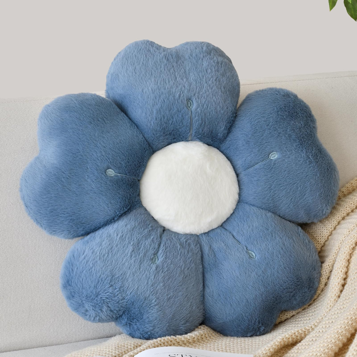 Flower Shaped Pillow, Cute Decorative Throw Pillow with Soft Artificial Rabbit Fur for Couch Bed Chair Floor, Flower Pillows Seating Cushions with Room Décor for Bedroom Living Room (14.9" Lavender)