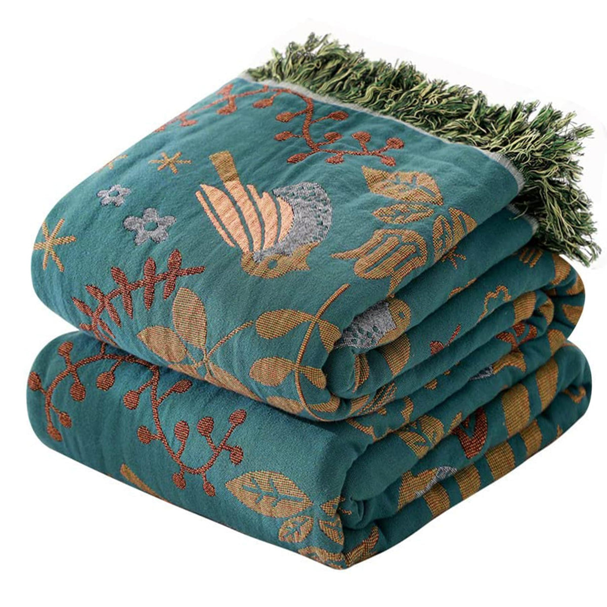 Bailix Boho Throw Blanket, 100% Cotton, Woven Floral Pattern, 60"x80"