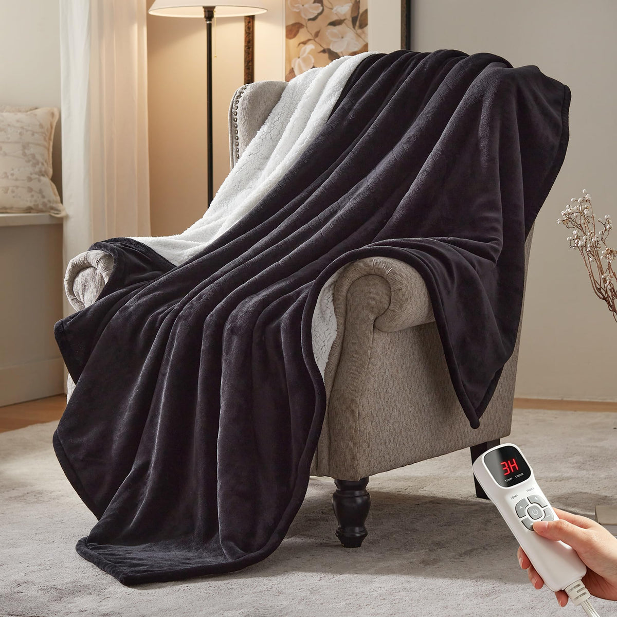 Electric Heated Blanket,50"x60" Heating Throw Flannel London Grey