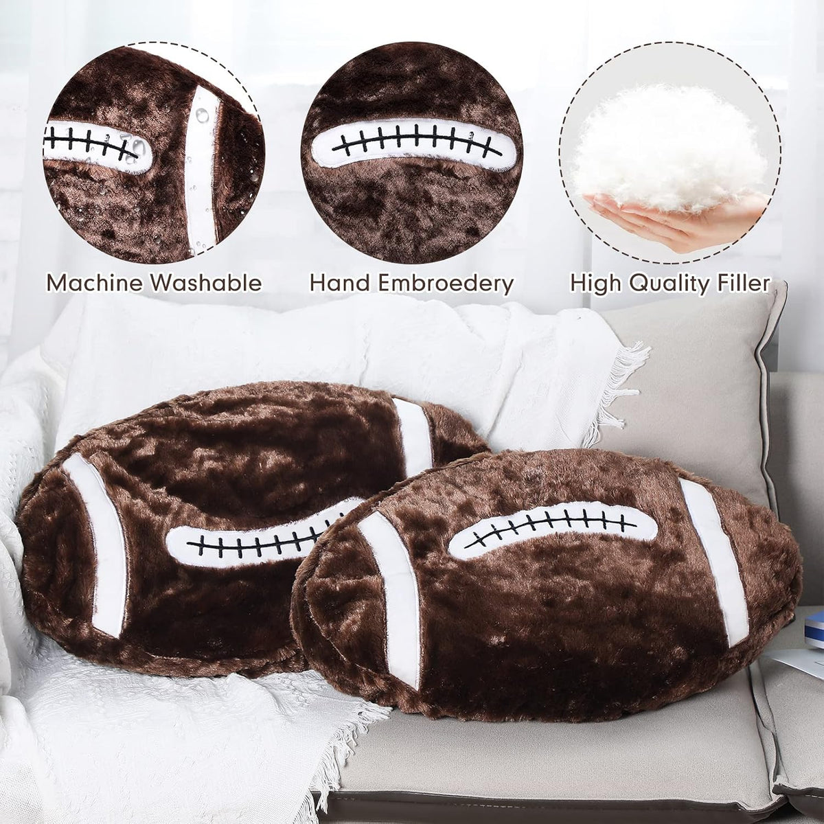 Jetec 2 Pcs Football Plush Pillow Toy 14" Fluffy Football Room Decor