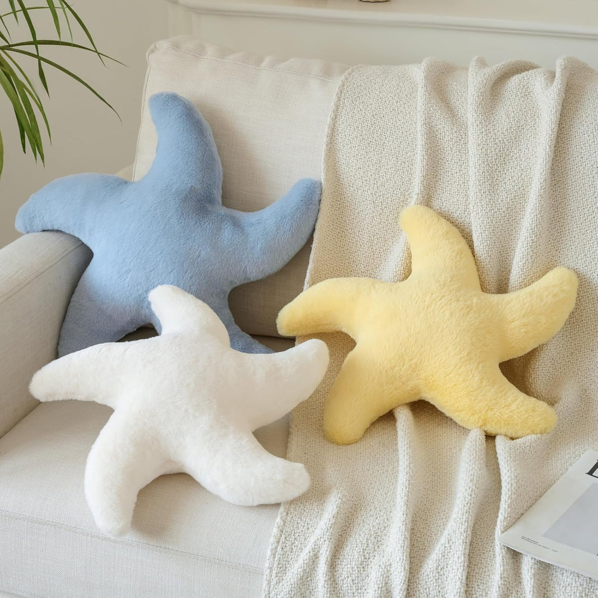 Starfish Pillow, 14.9" Cute Aesthetic Room Decor Accent Pillows, White