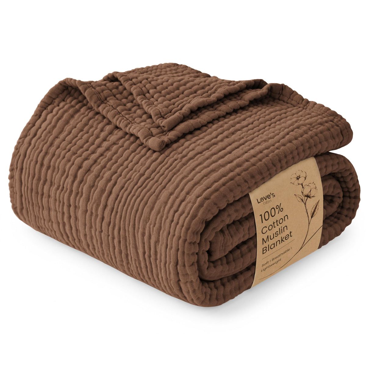 Love's cabin 100% Cotton Muslin Blanket, 6 Layer Lightweight Breathable Gauze Throw Blanket 50 x 60 Inches, Soft All Season Blanket for Couch, Bed, Sofa, Beige
