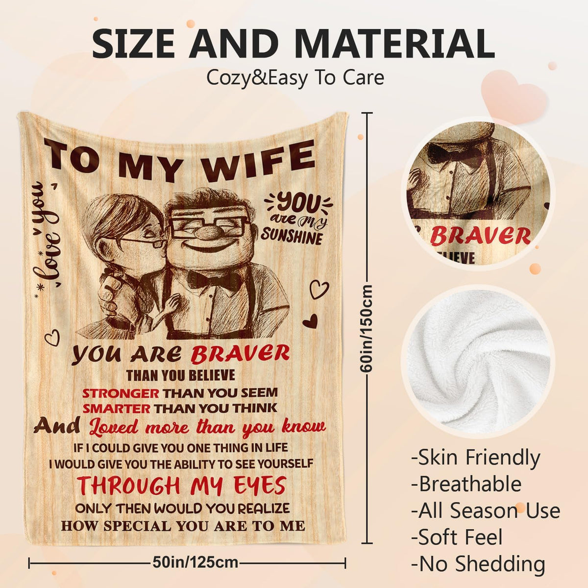 Anniversary Romantic Gifts for Women, To My Wife Blanket from Husband