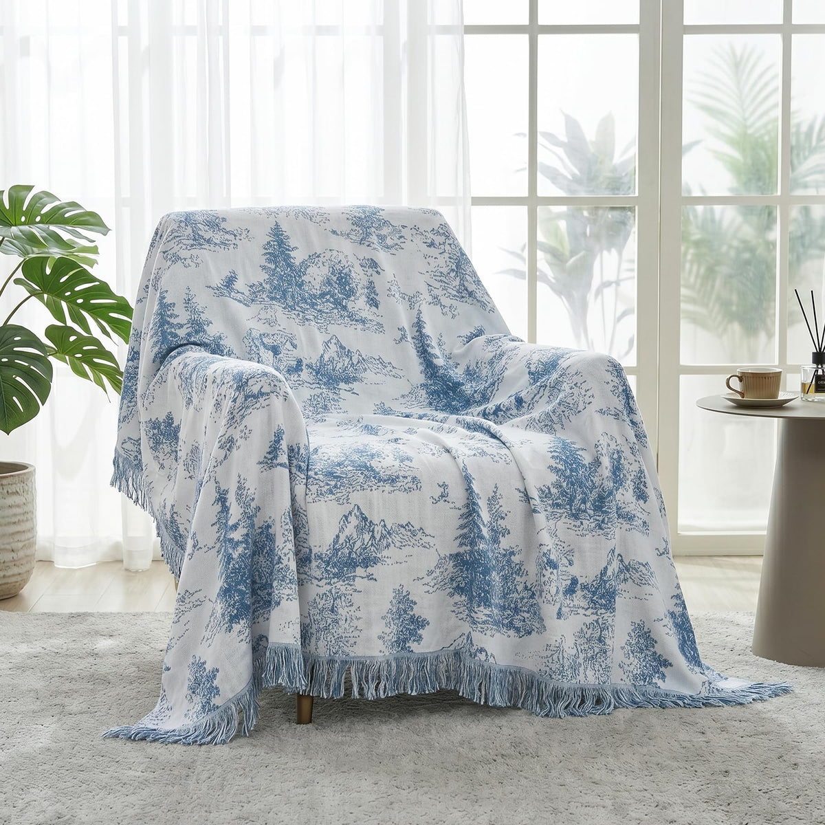 Bailix Boho Throw Blanket, 100% Cotton, Woven Floral Pattern, 60"x80"