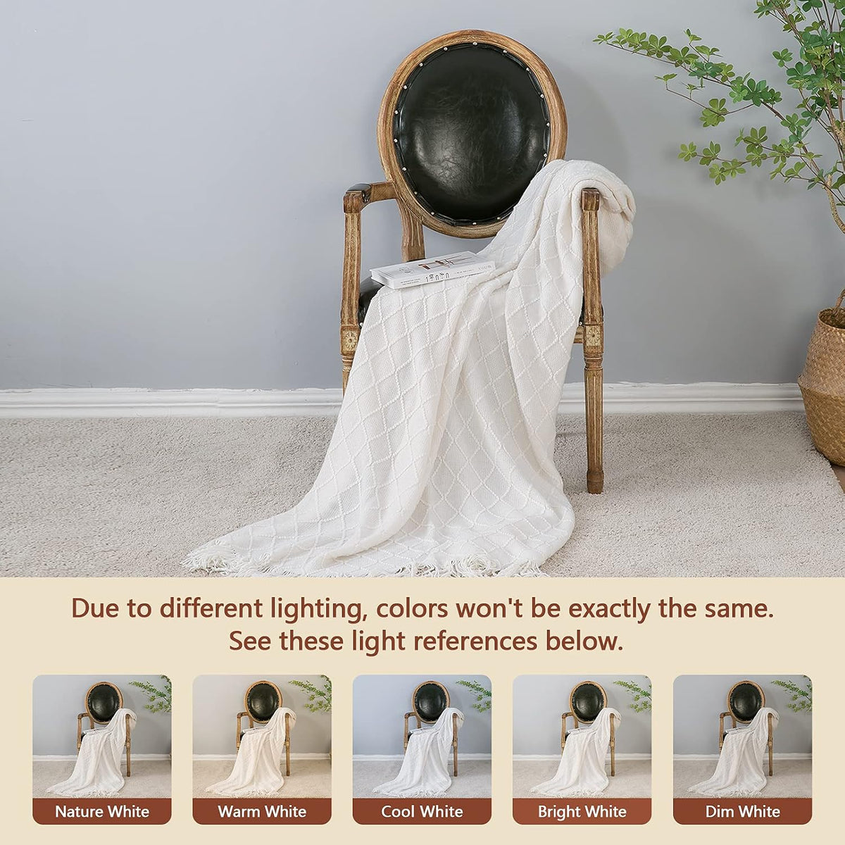 inhand Off White Knitted Throw Blanket for Couch and Bed, 50"x60"