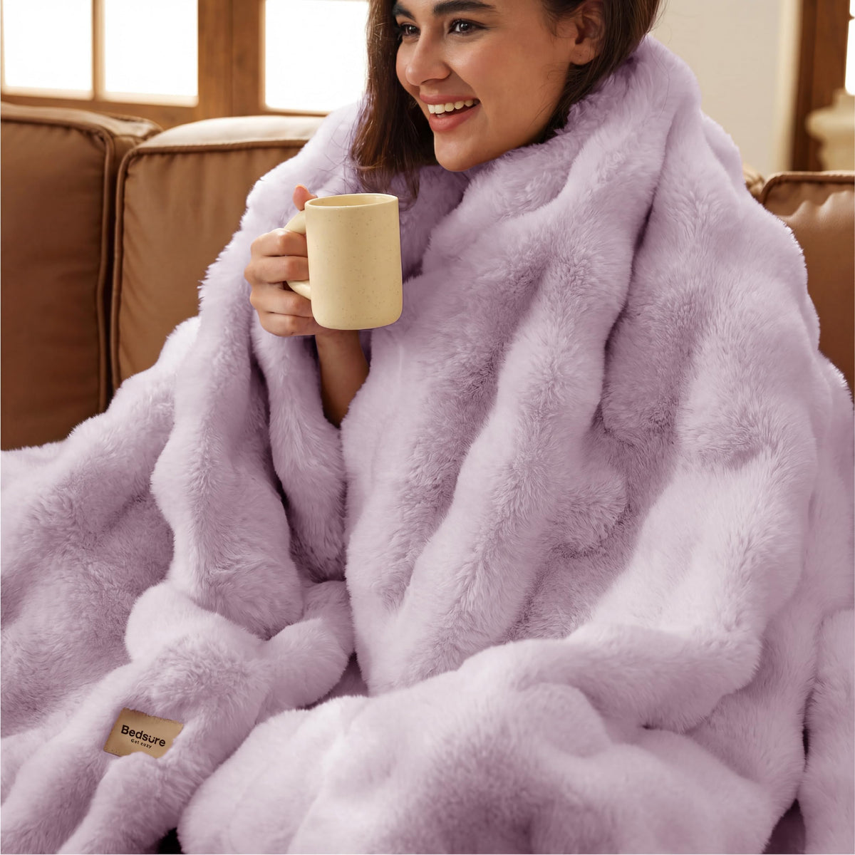 Bedsure Fluffy Bubble Faux Fur Throw XL Blanket, 50"x70", Tie-dye Taupe