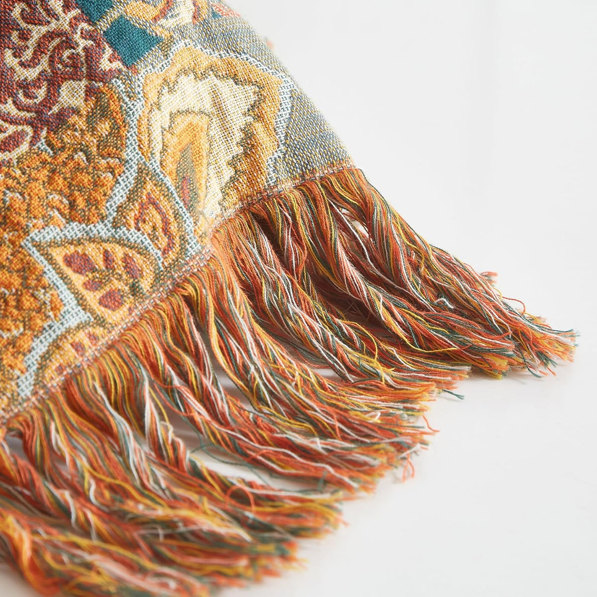 Bailix Boho Throw Blanket, 100% Cotton, Woven Floral Pattern, 60"x80"