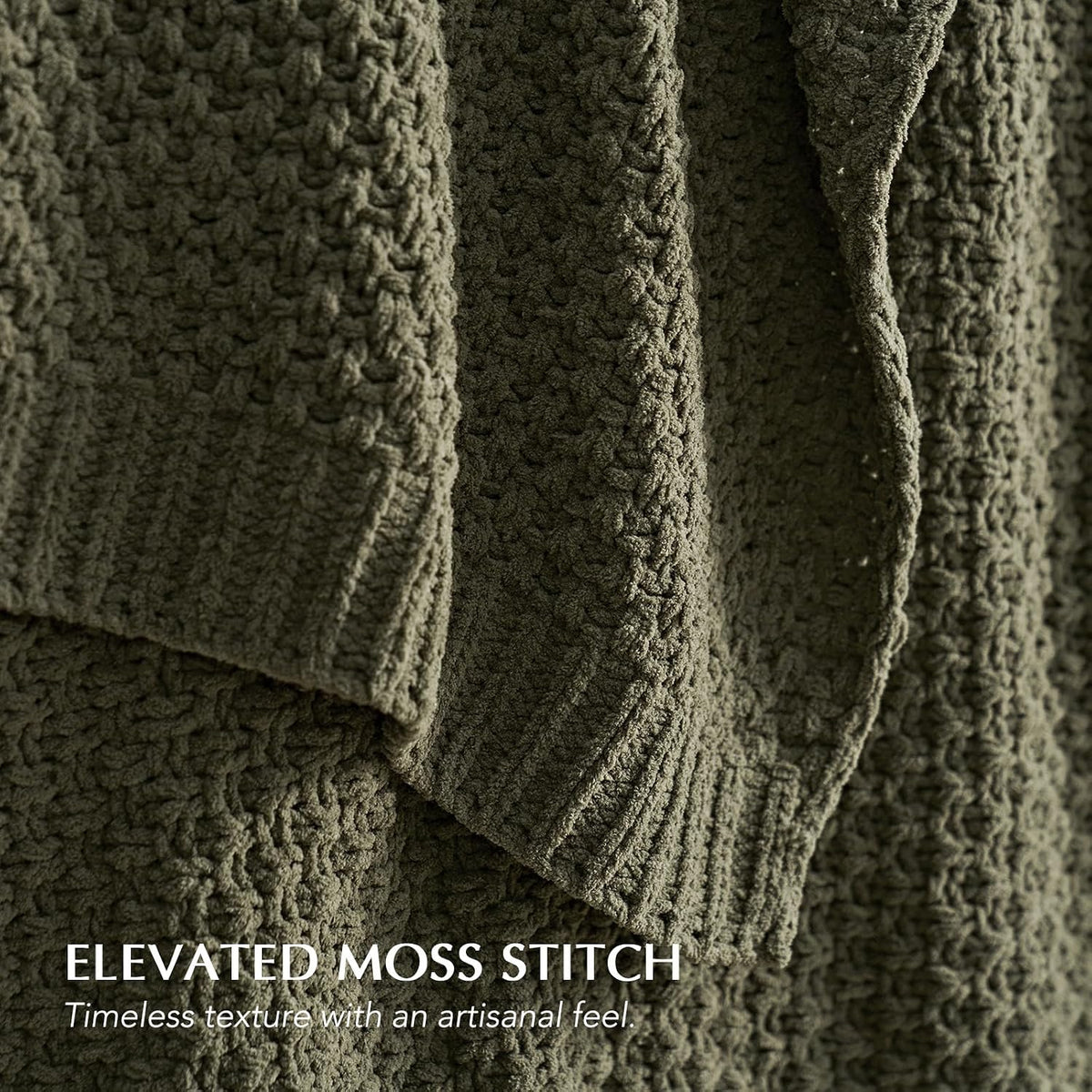 EVERGRACEHOME Chunky Chenille Knit Throw Blanket, 50 x 60, Olive Green