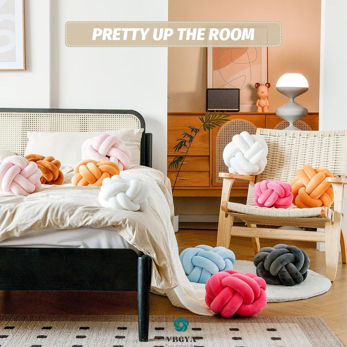 Knot Pillow Ball, Soft Home Decorative Throw Pillows Cushion, Round Changeability Knotted Pillows, Modern Home Handmade Cushions for Bedroom, Sofa, Couch (8 Inch, White)