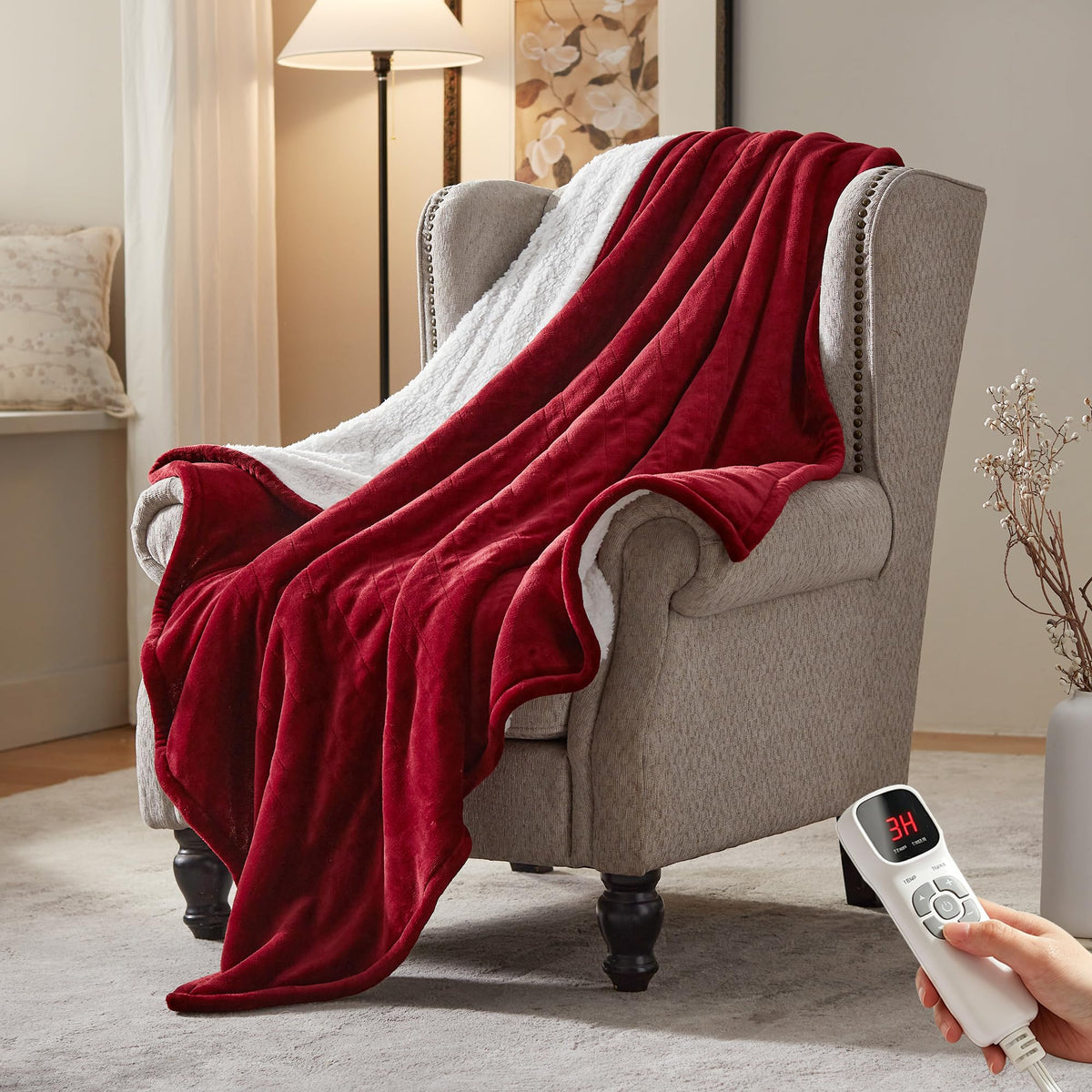 Electric Heated Blanket,50"x60" Heating Throw Flannel London Grey