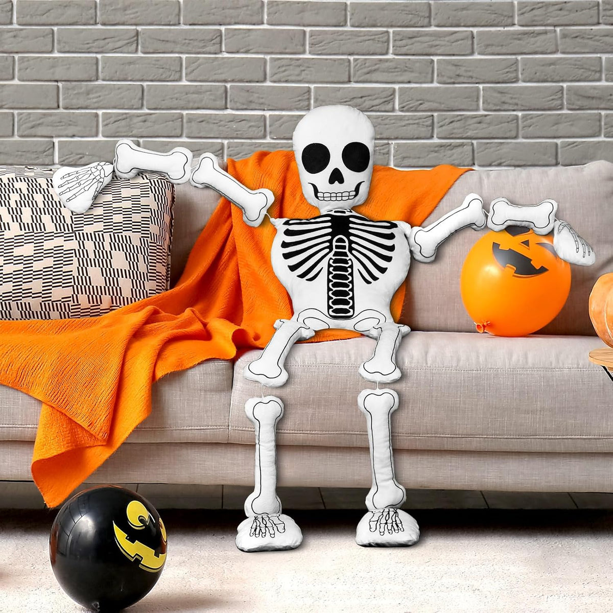 Wonderjune 41 Inch Halloween Skeleton Pillows Plush Stuffed Skull Pillow
