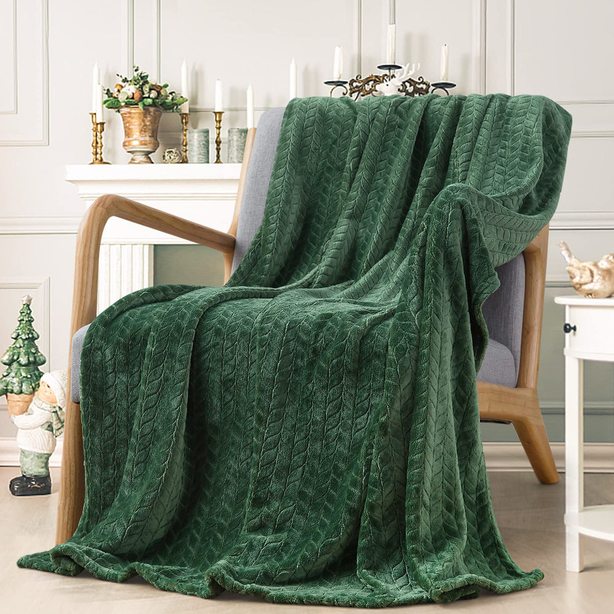 Inhand Fleece Throw Blanket, Super Soft Flannel Cozy for Adults, Washable Lightweight for Couch, Sofa, Bed, Office, Warm Plush for All Season, Green, 50"×60"