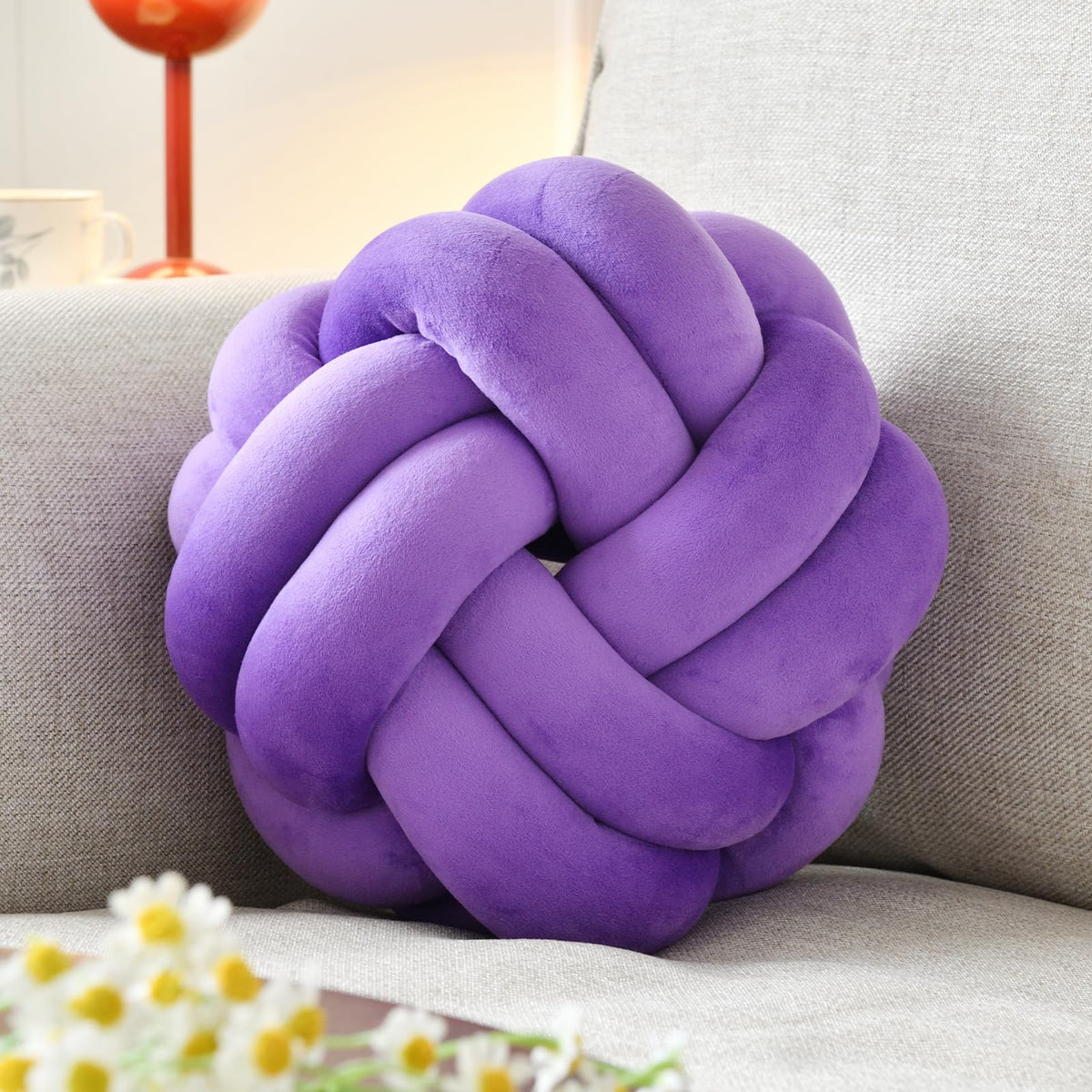 Knot Pillow Ball, Soft Home Decorative Throw Pillows Cushion, Round Changeability Knotted Pillows, Modern Home Handmade Cushions for Bedroom, Sofa, Couch (8 Inch, White)