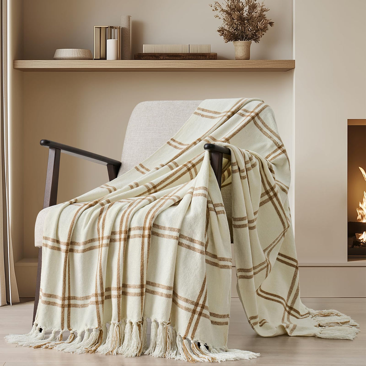 EverGrace Plaid Chenille Fall Throw Blanket, 50"x60", Harvest Orange Plaid