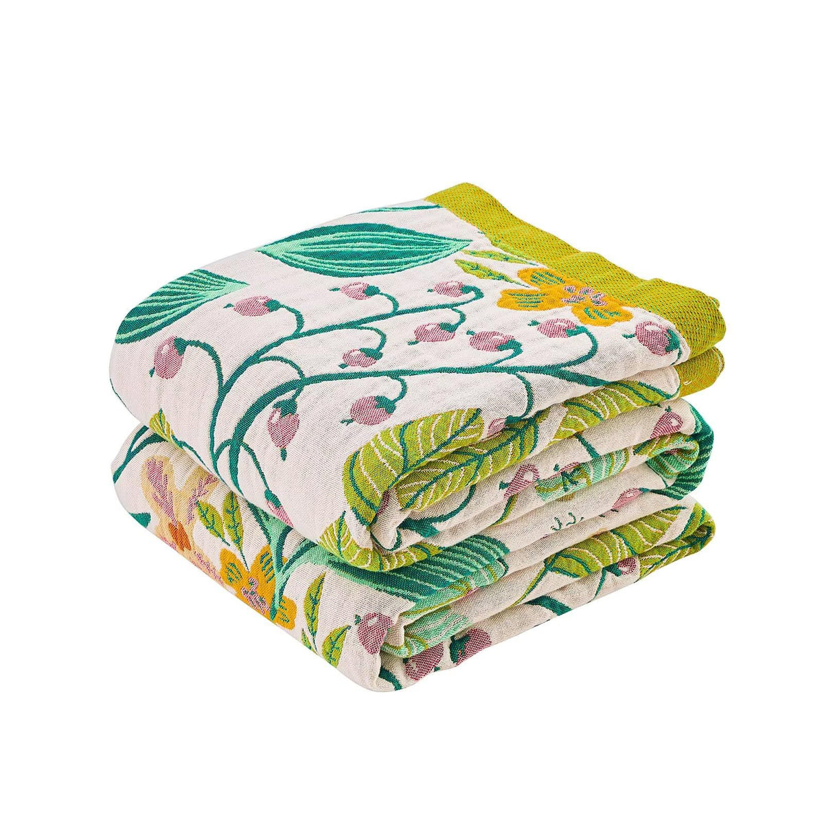 XIBLC Boho Throw Blanket, 100% Cotton Ultra Soft Luxury Throw Rustic Quilt, 50"x60" Floral Bird Butterfly Farmhouse Decor Bed Blankets, All Season Rustic Reversible Bohemian Throw for Bed - Yellow