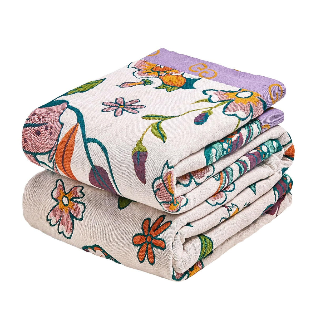 MSGKV Boho Throw Blanket 50"x60" Cotton Throw for Couch Sofa, Floral Quilt