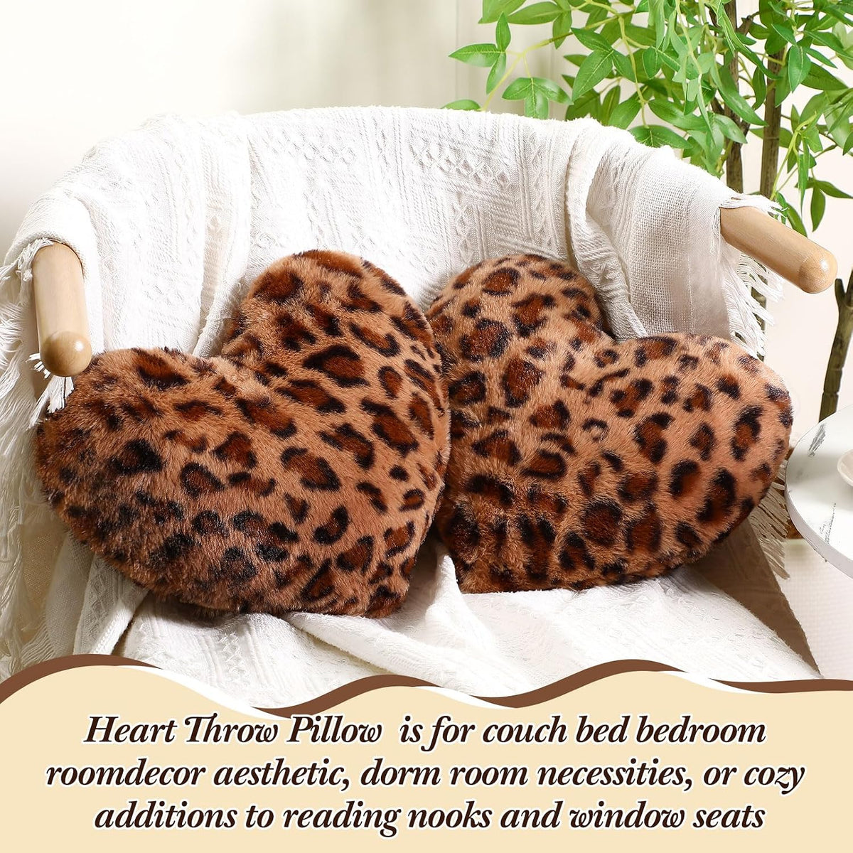 2 Pack Leopard Throw Pillows, Small Heart Shaped Wedding Decor