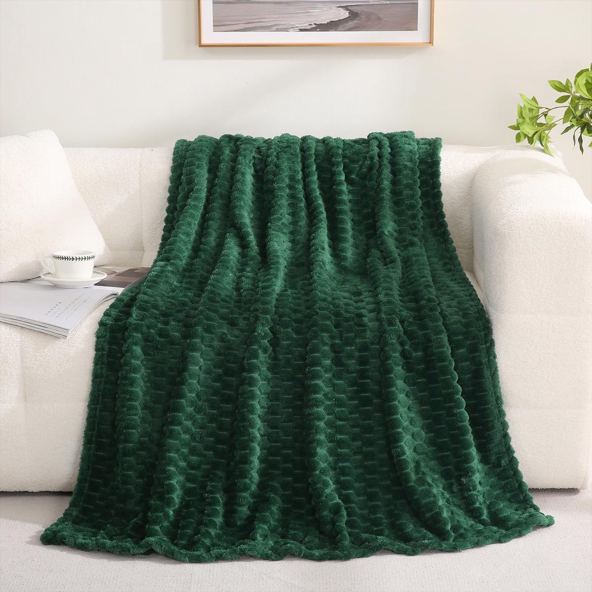 Puncuntex Burnt Orange Throw Blanket 50"×60" Fuzzy 3D Jacquard Decorative