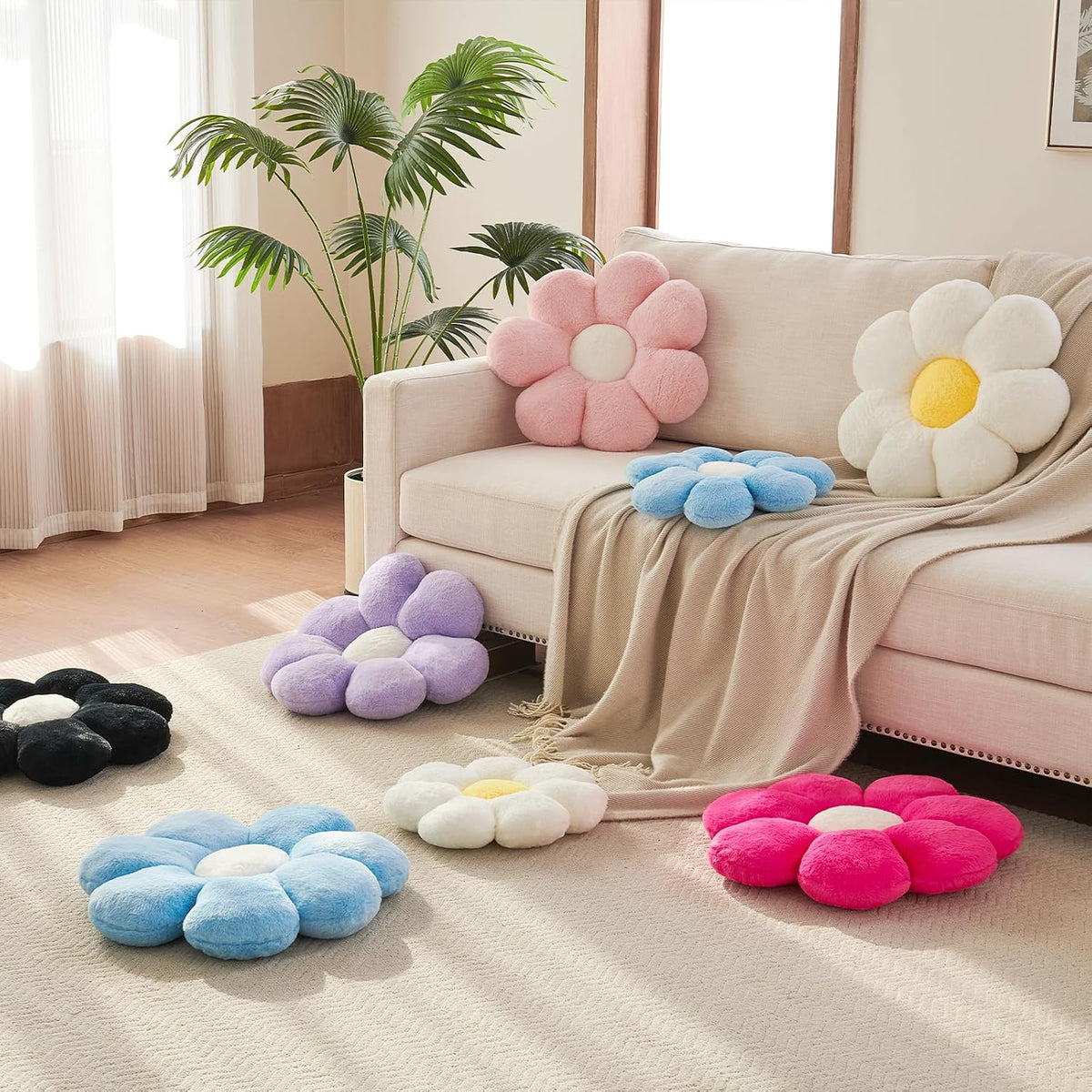 Xuyier Flower Decorative Throw Cute Daisy Pillow, White, 14.9 Inches